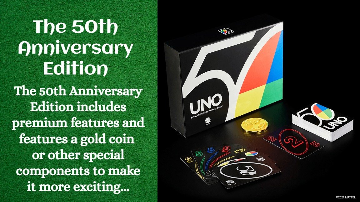 Uno 50th Anniversary Rules, Cards - Learning Board Games