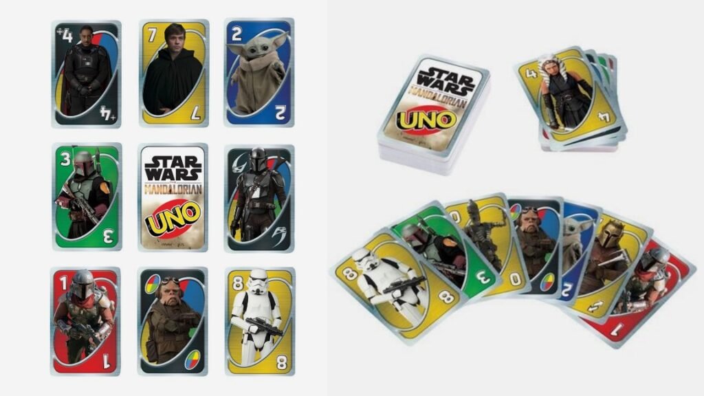 ​Star Wars UNO is similar to the classic UNO card game players are familiar with, but it is themed to the universe of Star Wars. ​The deck has graphics of the most famous Star Wars ships, space stations, and droids.