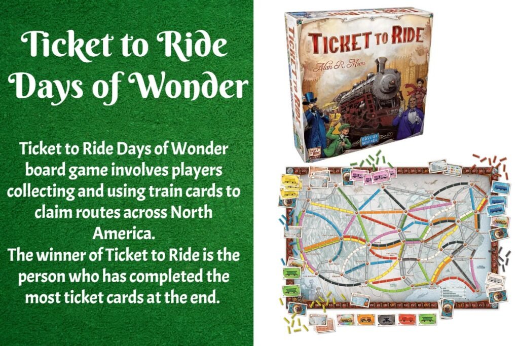 Ticket to Ride Days Of Wonder objective is to be the first player to collect six ticket cards, then to collect the gold and ticket, and win. To play the game, mix the cards, then deal four to each player, and place the remaining cards face down at the side of the board.